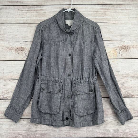 Caslon Linen Snap Down Jacket Womens Medium Gray Metal Buttons - Picture 1 of 10